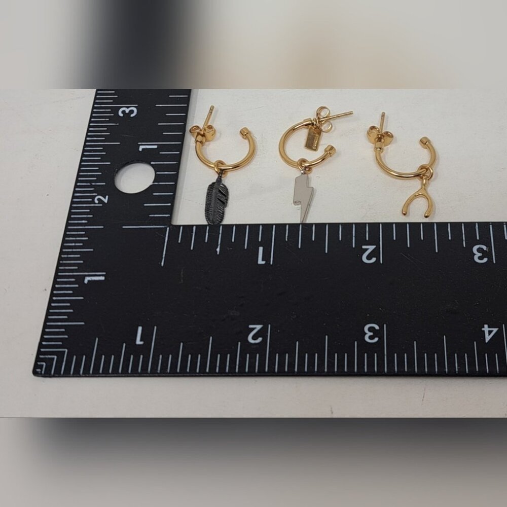 NEW Coach Pave Wishbone Feather Bolt Mix Earring Set of 3 - Picture 5 of 5